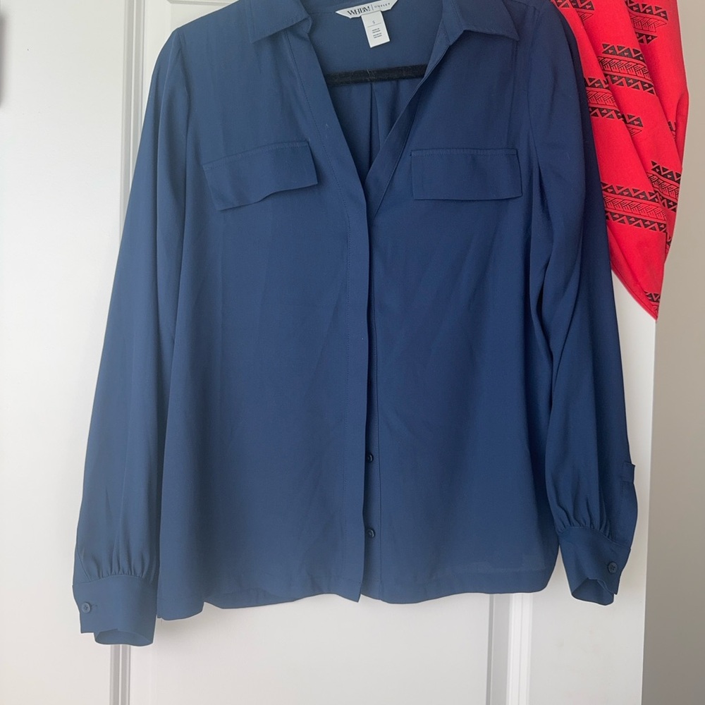 White House Black Market Navy Button-Down Shirt